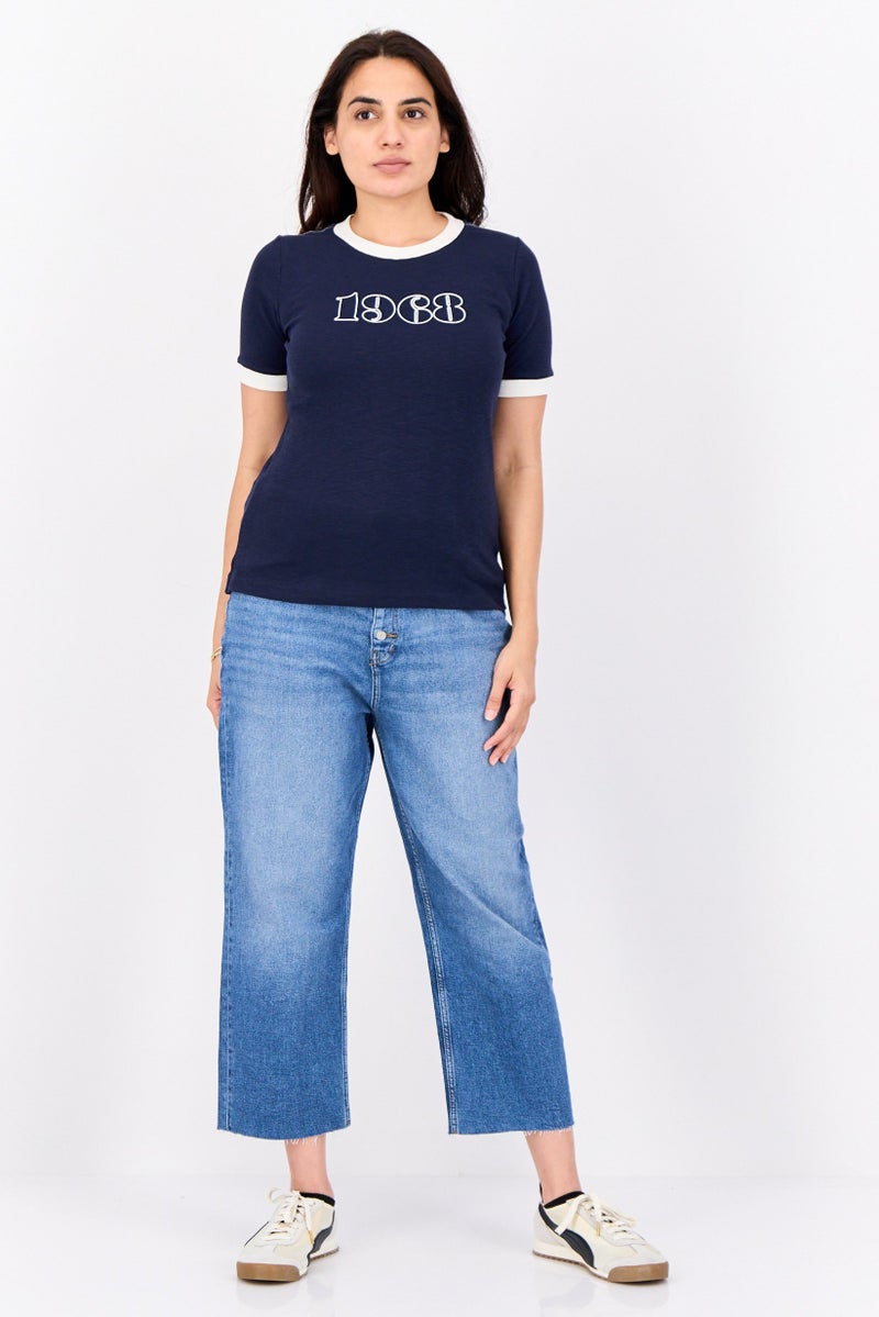 ESPRIT Women Crew Neck Short Sleeve Graphic Print T-Shirt, Navy - Image 4